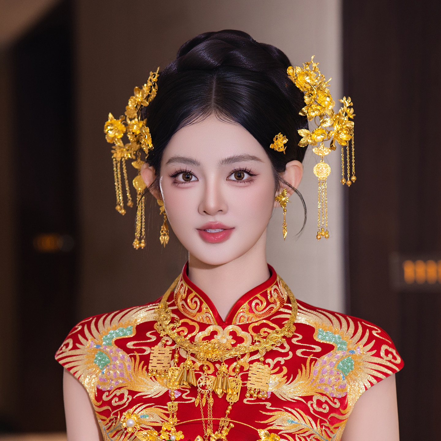 中式复古金色流苏发簪发饰套装 新娘结婚礼秀禾服龙凤褂旗袍头饰
