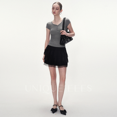 【参加】UNIQUE'EEES【怦然心动】蝴蝶结蕾丝松紧蛋糕裙U6115101