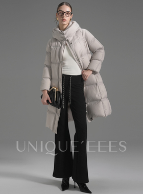 尢壹/UNIQUE'EEES【怕冷星人】高智感连帽长款鹅绒服U5502207
