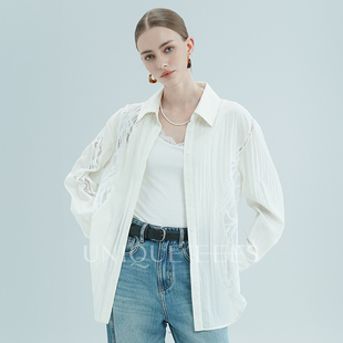 【参加】尢壹重工收腰显瘦蕾丝拼接皱感机理衬衫U5110011
