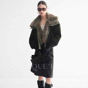 尢壹/UNIQUE'EEES【时髦女作家】毛领蝴蝶结植绒牛仔羽绒U5502302