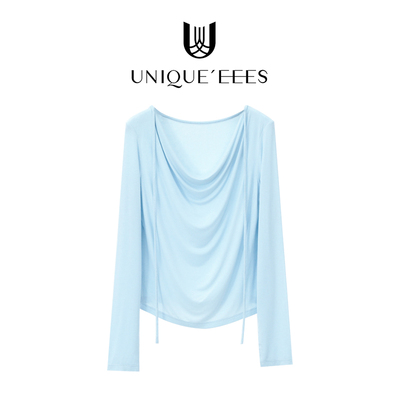 【廖廖粉丝专享】尢壹/UNIQUE'EEES气质荡领飘带T恤U5111004