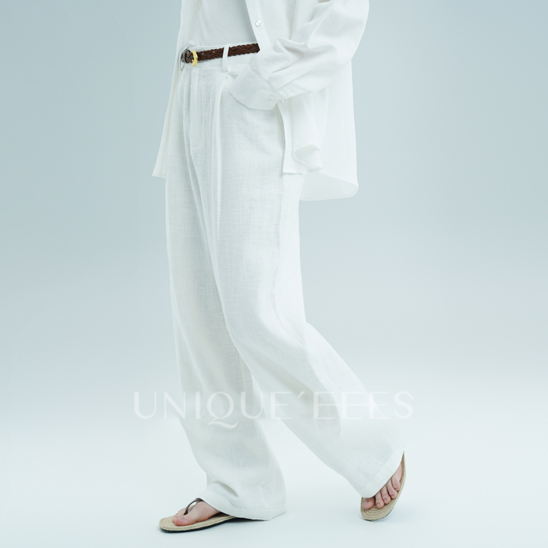 尢壹/UNIQUE'EEES慵懒松弛感 法国雨露麻轻薄透气时髦亚麻阔腿裤