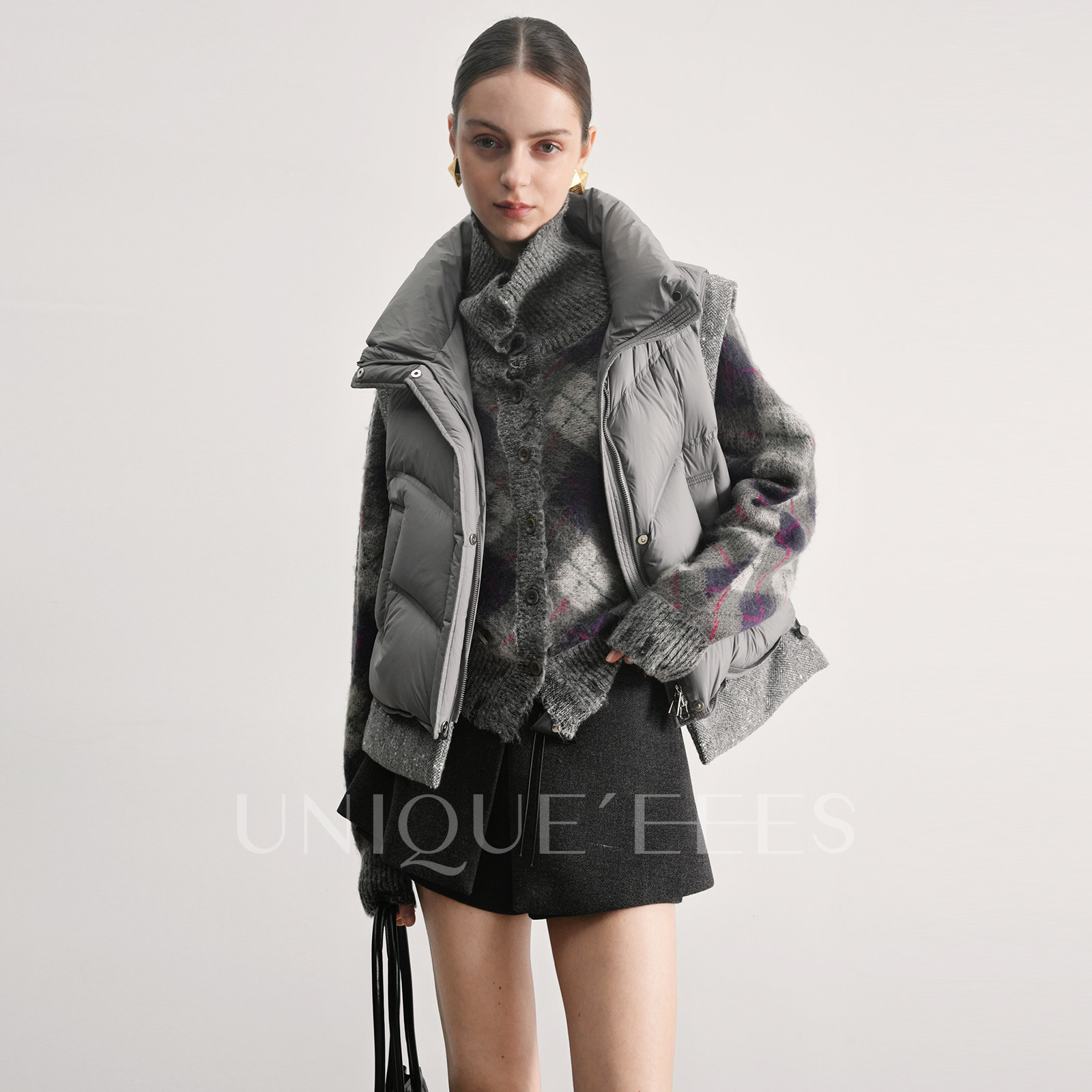 尢壹/UNIQUE'EEES【摩登都市】复古老钱拼接鹅绒马甲U5502201