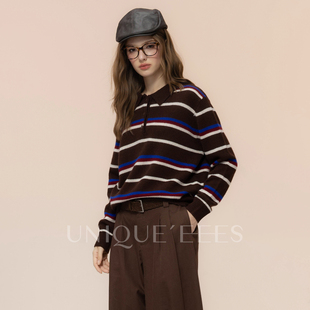尢壹 复古文艺条纹翻领U5308125 新派学院