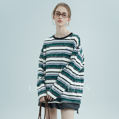 尢壹/UNIQUE'EEES复古条纹MIU风进口色织条纹纯棉圆领TU5111001