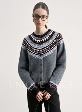尢壹/UNIQUE'EEES【冬日新宠】韩系复古费尔岛开衫毛衣U5508232