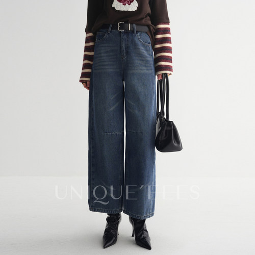 尢壹/UNIQUE'EEES 【冬季百搭】弯刀牛仔裤高腰阔腿裤U5314160
