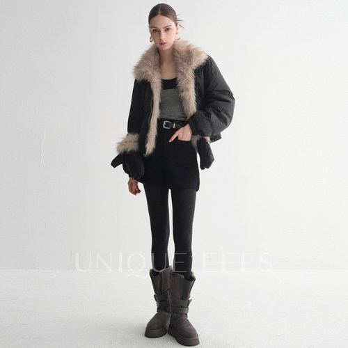 尢壹/UNIQUE'EEES【雪地C位】可脱卸手套毛毛短款羽绒服U5502309