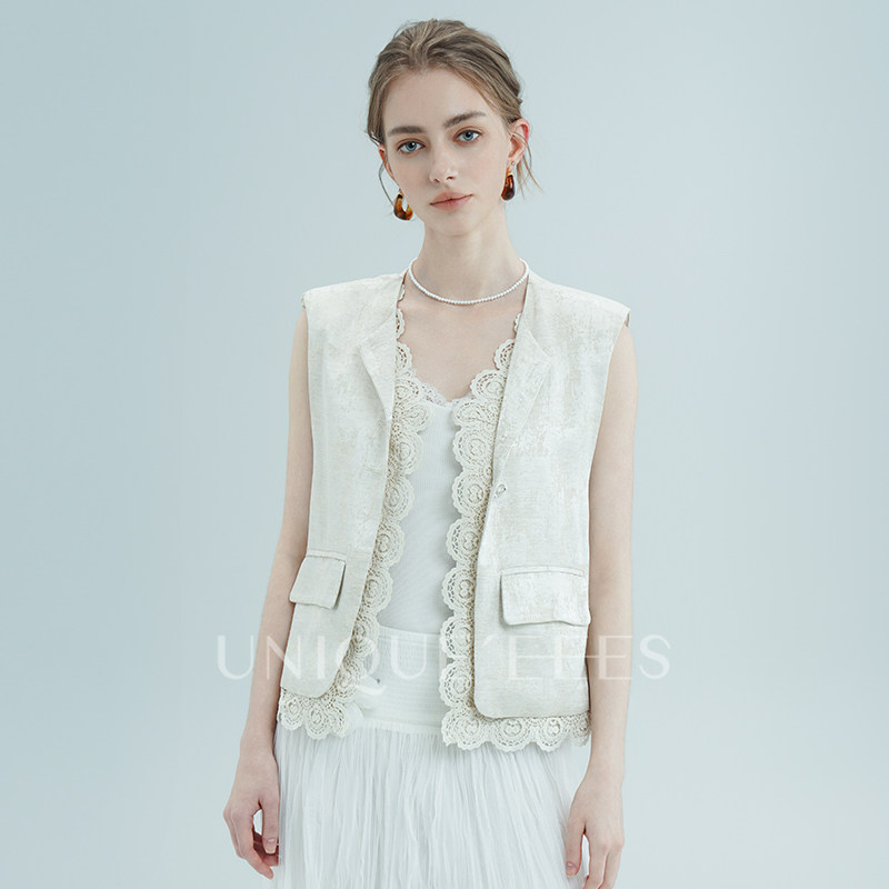 尢壹/UNIQUE'EEES优雅气质圆领经典蕾丝拼接假两件马甲U5107001