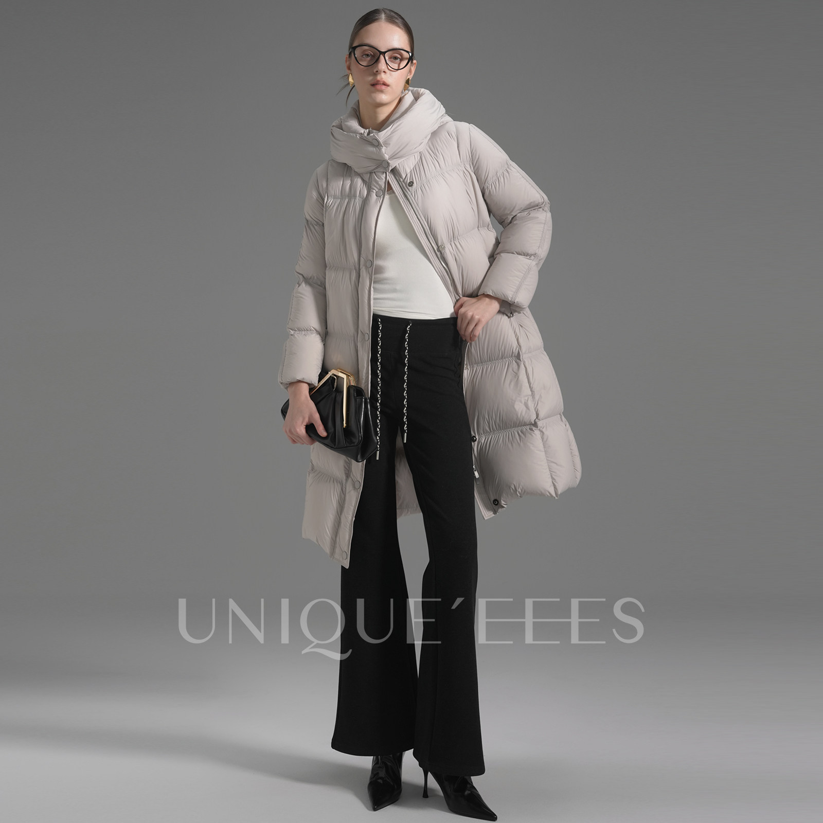 【廖廖粉丝专享】尢壹/UNIQUE'EEES高智感连帽长款鹅绒服U5502207