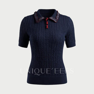 韩系甜美翻领针织衫 尢壹 学院风 EEES U6108007 UNIQUE