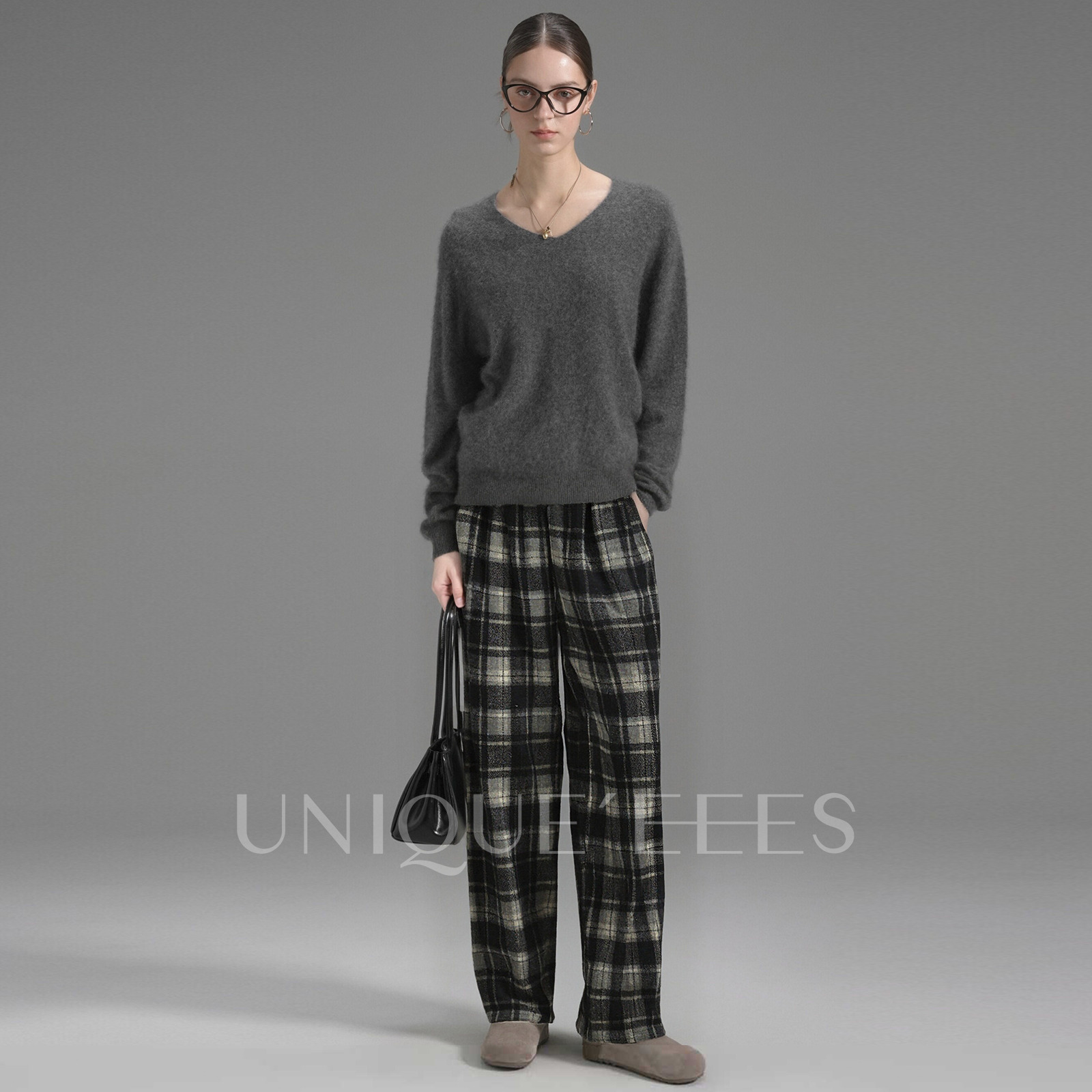 尢壹/UNIQUE'EEES【百搭随心】休闲直筒格子裤U5314157