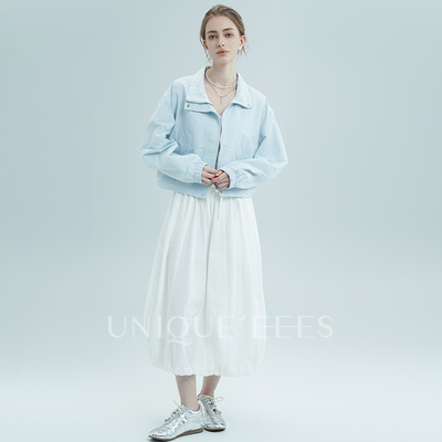 尢壹立体剪裁手感柔软弹力腰头花苞半身裙U5115003