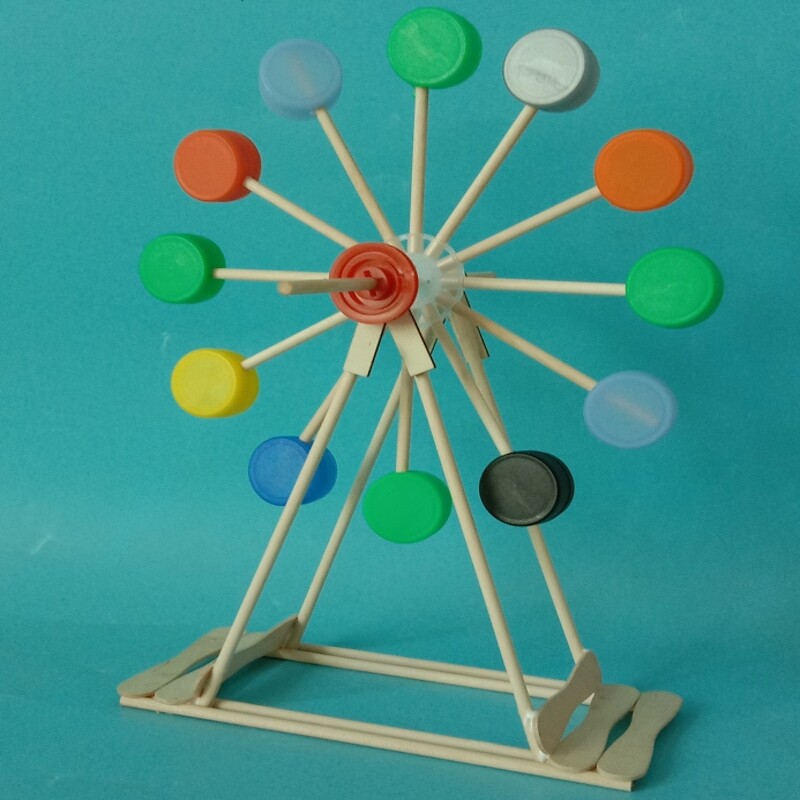科技小制作小f发明小学生科学实验 变废为宝瓶盖摩天轮手工diy材