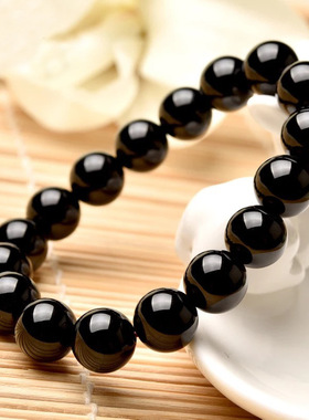 黑曜石水晶手串简约男士大气玻璃
