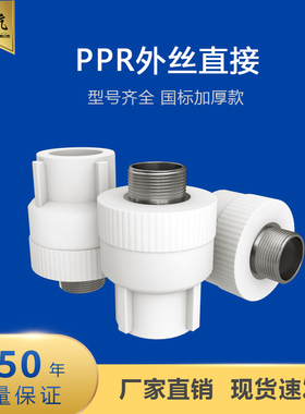PPR外丝直接20 25 32 4分6分外牙直通加厚接头水管管件白色不锈钢