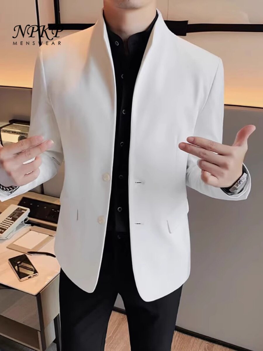 休闲西装男士秋冬款新款高级感修身商务中山装潮牌痞帅西服外套男