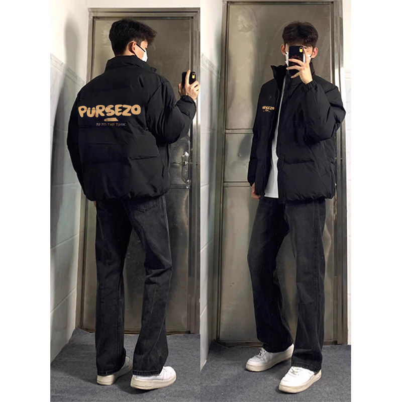 黑色立领羽绒服男士冬季新款美式高街加厚保暖棉衣潮牌棉服棉袄子