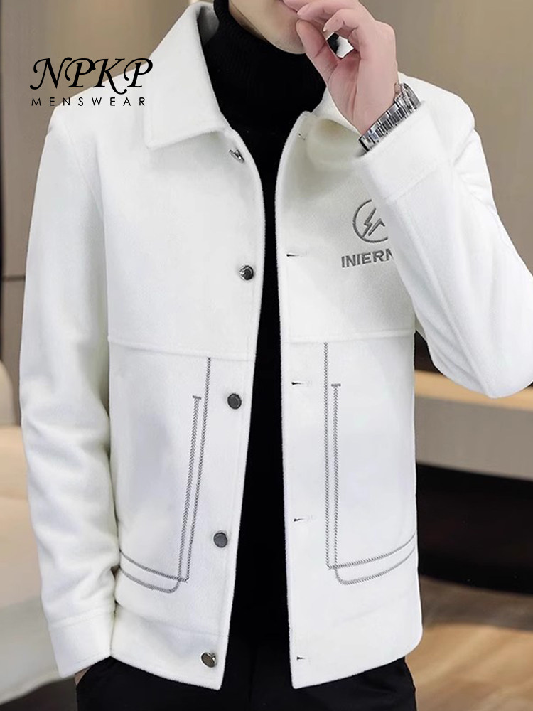 呢子大衣外套男士春秋季新款水貂绒修身夹克上衣毛呢短款风衣男装