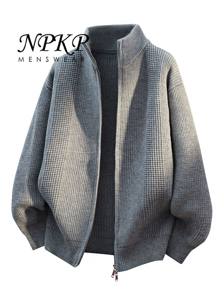 高级感针织开衫外套男款秋冬季新款美式拉炼毛衣夹克宽松帅气男装