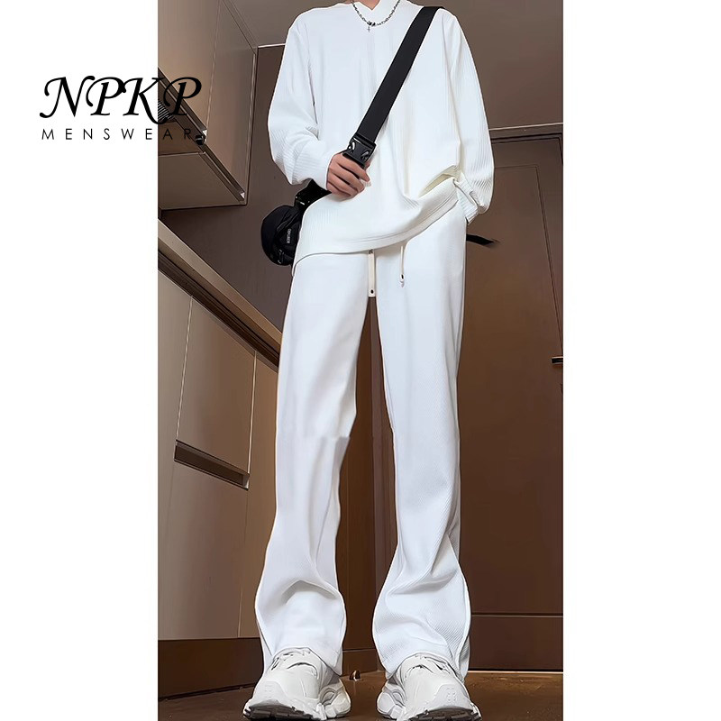 白色卫裤男款秋冬新款美式痞帅潮流高级垂感直筒裤宽松大码休闲裤,男装,休闲裤,淘宝优惠券,粉丝福利购,淘宝优惠卷