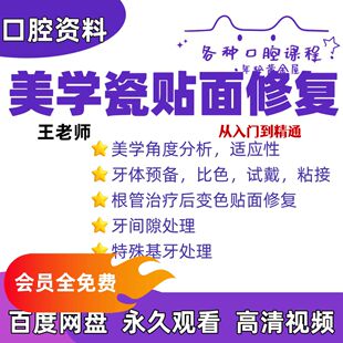 口腔美学瓷贴面修复课程零基础牙体预备试戴比色粘接贴面修复