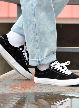 尖石Shrill Stone低帮黑白翻毛皮拼接减震耐磨硫化专业运动滑板鞋