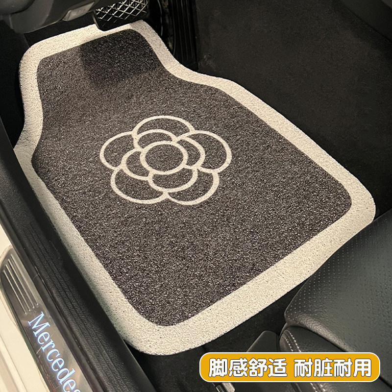 汽车专用脚垫主驾驶山茶花高级感车型通用丝圈女士车内防脏踩脚垫