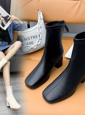 35-44码 特大码女鞋41加大号短靴女42法式中筒后拉链马丁靴43皮靴