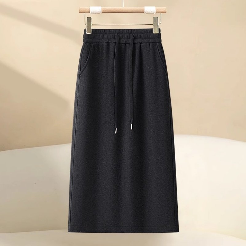 黑色毛呢半身裙女冬季流行风格高腰显瘦加绒高级感a字直筒裙卫裙
