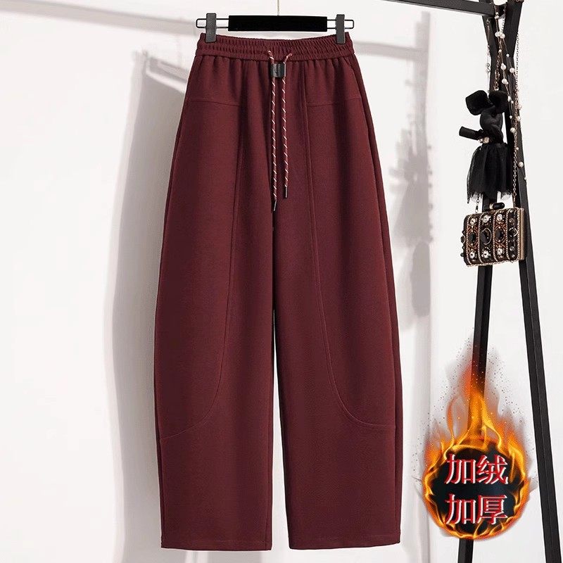 安可拉红弯刀阔腿卫裤女2025年秋冬新款爆款加绒加厚保暖香蕉裤子,女装/女士精品,卫裤,淘宝优惠券,粉丝福利购,淘宝优惠卷