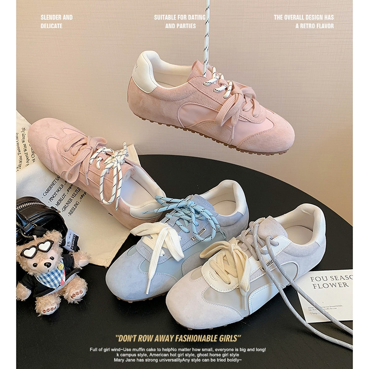 圆头内增高橡胶胶粘工艺布德训鞋真皮风板粉色潮范拉满配饰女百搭