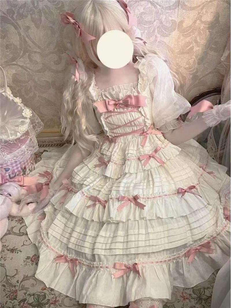 蜜糖Loli 原创洛丽塔裙TALI塔莉Lolita撞色蝴蝶结JSK白菜价连衣裙