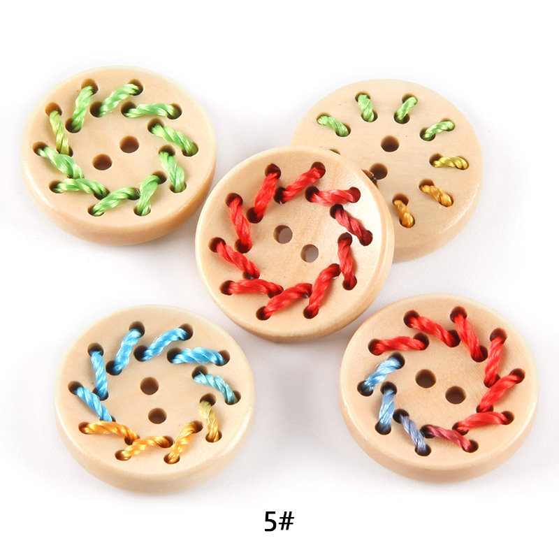 천연 린넨 천으로 나무 단추 점선 색상 복숭아 심장 다섯개 별 나무 단추 DIY 스레딩 복숭아 심장 단추