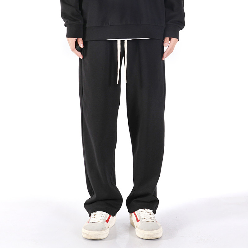 夏季透气潮牌垂坠感直筒宽松针织运动卫裤男薄款拖地阔腿休闲长裤