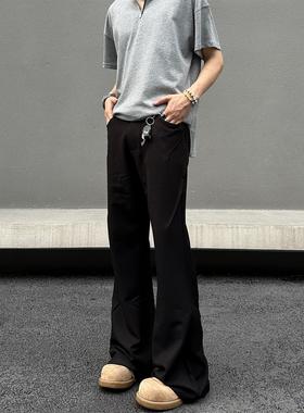 EXTM美式高街cleanfit廓形西裤男女复古直筒微喇vibe黑色休闲长裤