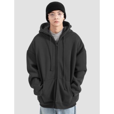 【RHOMEHOUSE】 560克毛绒秋冬连帽开衫卫衣男加绒加厚拉链外套女