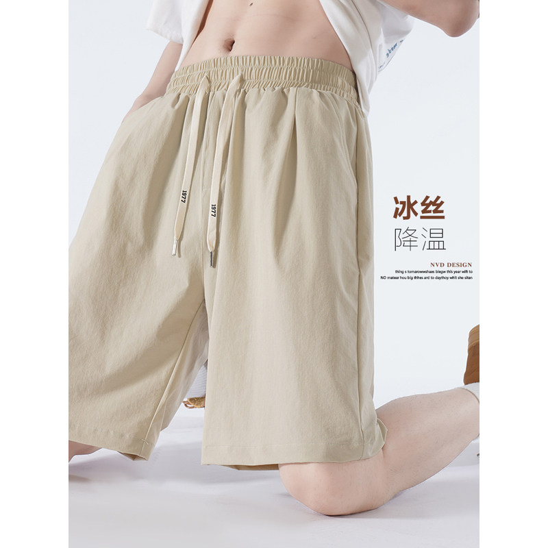 男士冰丝短裤夏季男款薄运动裤子外穿休闲大码胖子五分裤卡其裤衩