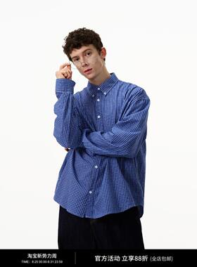 MADWITCH美式复古经典蓝色格子衬衫男女cleanfit休闲高级感衬衣潮