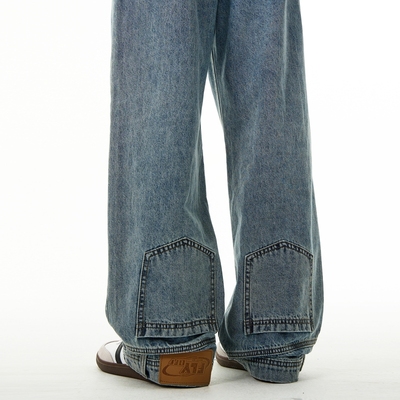 FLYOFF【反穿主义】原创设计感倒装牛仔裤男女水洗阔腿复古长裤子