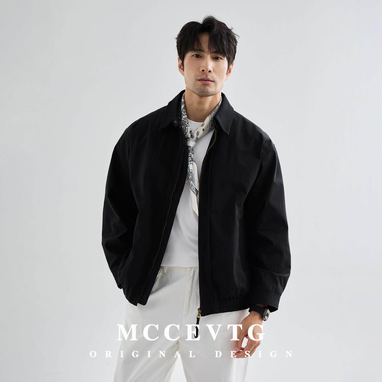 MCCEVTG美式休闲翻领宽松飞行员夹克男薄款工装时尚通勤外套秋季