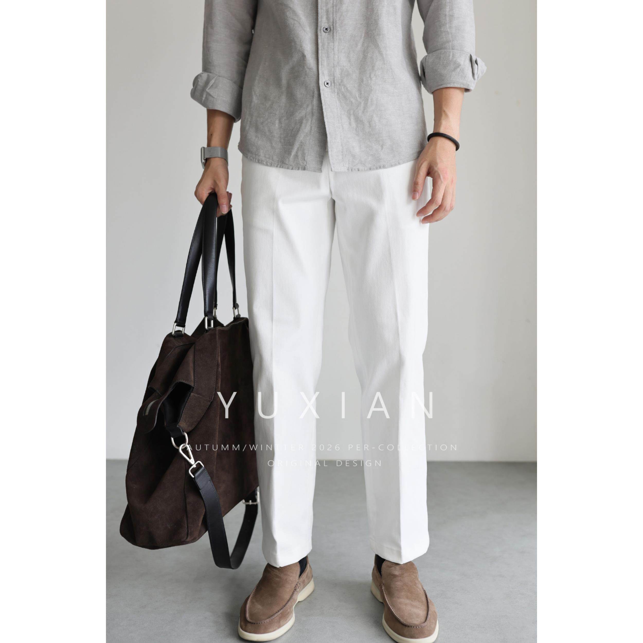 YUXIAN意式棉质透气弹力修身休闲商务西裤九分裤直筒男士四季款