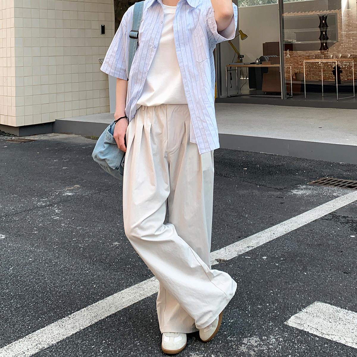松紧腰阔腿休闲长裤 春夏透气直筒裤 韩风男生日常穿搭