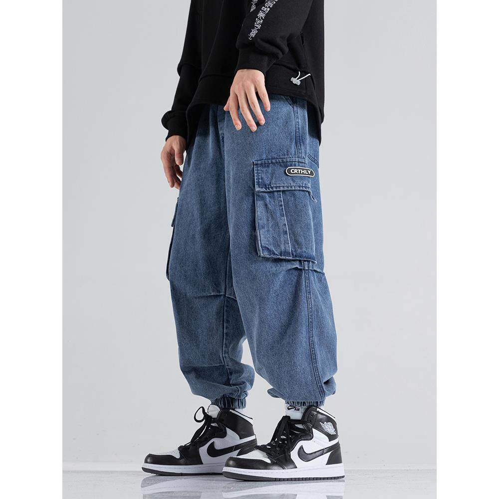 高街工装裤子男款秋季美式束脚长裤休闲大码宽松男士牛仔裤阔腿