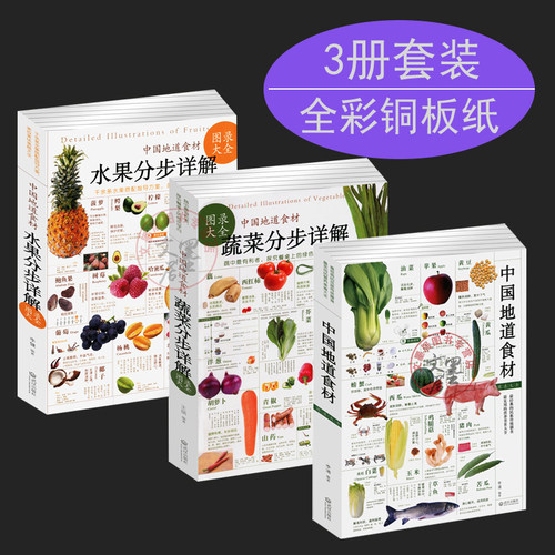 套装3册 蔬菜分步+水果分步详解图录大全+中国地道食材四季养生食补食疗大全食疗养生书籍中医饮食营养学儿童孕妇饮食营养菜谱食谱