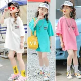 Хлопковая длинная летняя детская футболка с коротким рукавом, средней длины, в западном стиле, в корейском стиле, подходит для подростков