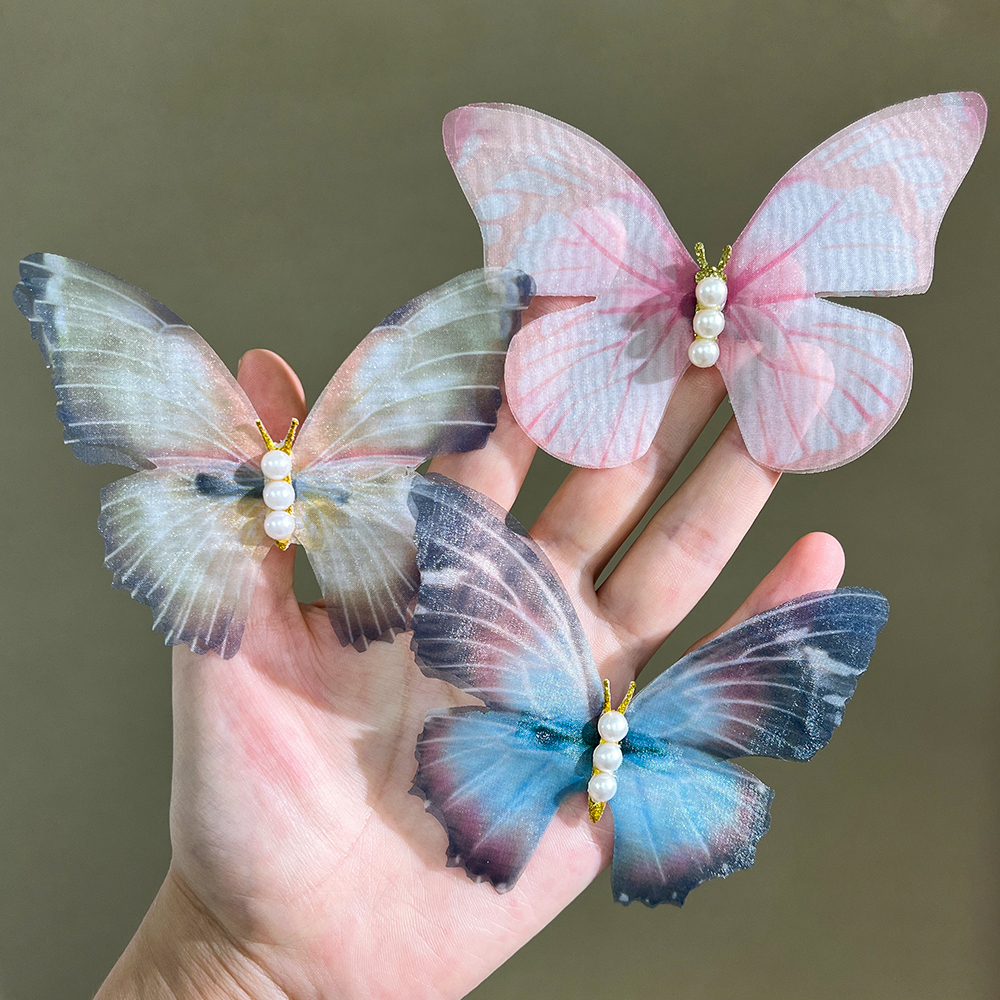 森系复古薄纱蝴蝶发夹海边拍照