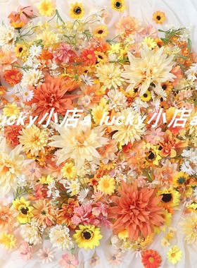 仿真橘黄色菊花混合花 diy手工材料包假花服装簪花草帽花装饰绢花
