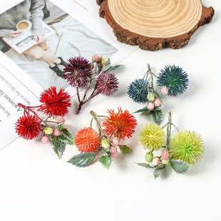 仿真三叉刺球花束DIY手工花环材料家居客厅配件假花圣诞藤圈装 饰